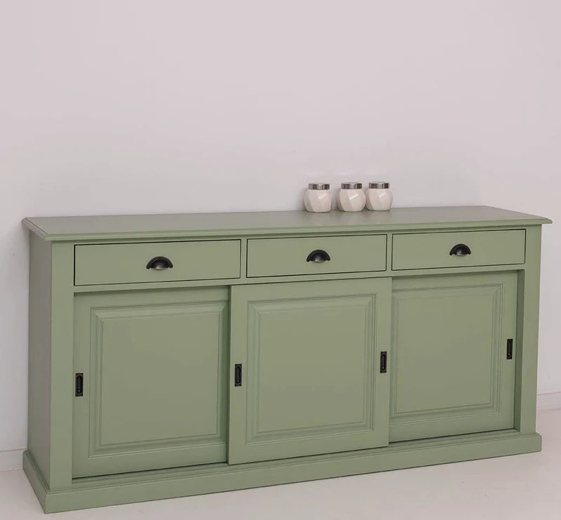 Großes Sideboard aus Massivholz mit 3 Schiebetüren und 3 Schubladen