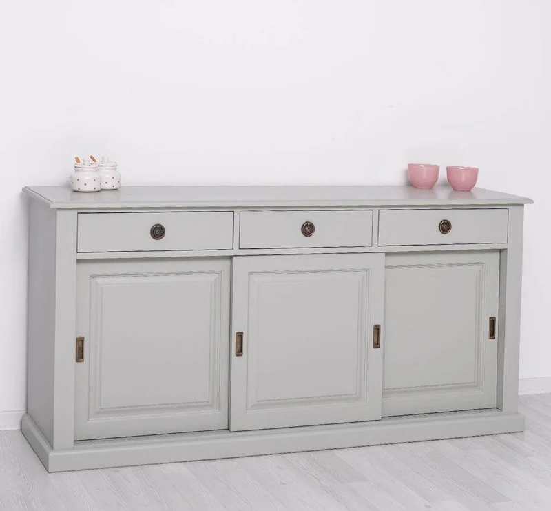 Großes Sideboard aus Massivholz mit 3 Schiebetüren und 3 Schubladen