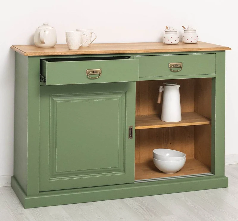 Zweitüriges Sideboard mit Schubladen aus Massivholz - Kommode mit Schiebetüren