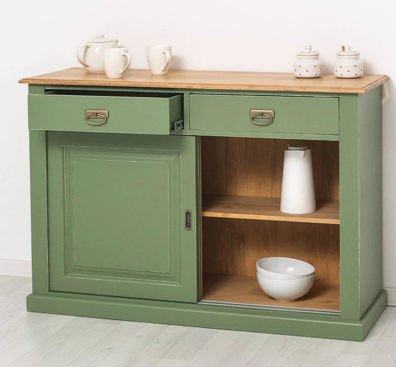 Zweitüriges Sideboard mit Schubladen aus Massivholz - Kommode mit Schiebetüren