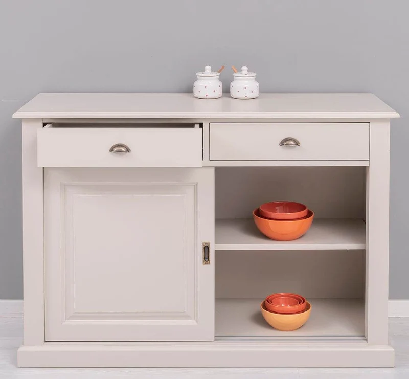 Zweitüriges Sideboard mit Schubladen aus Massivholz - Kommode mit Schiebetüren