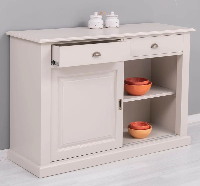 Zweitüriges Sideboard mit Schubladen aus Massivholz - Kommode mit Schiebetüren