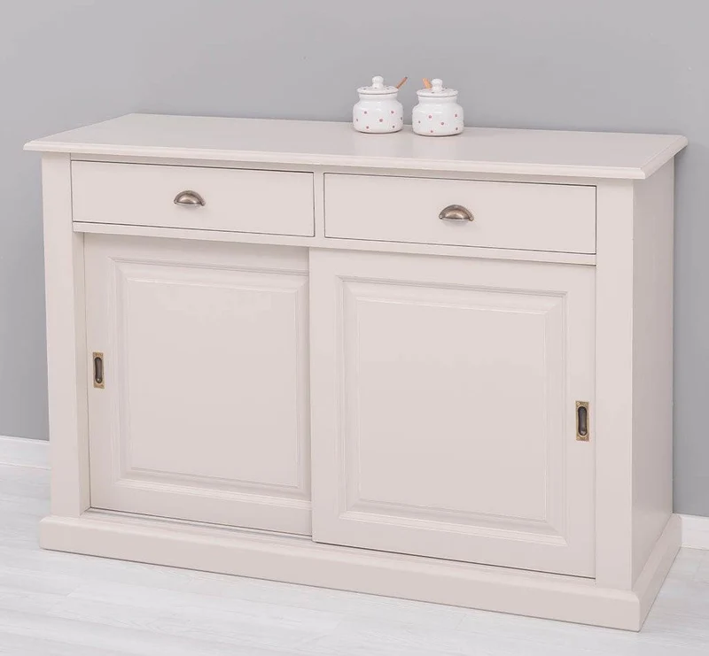 Zweitüriges Sideboard mit Schubladen aus Massivholz - Kommode mit Schiebetüren
