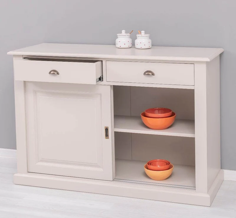 Zweitüriges Sideboard mit Schubladen aus Massivholz - Kommode mit Schiebetüren