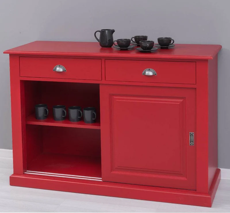 Zweitüriges Sideboard mit Schubladen aus Massivholz - Kommode mit Schiebetüren