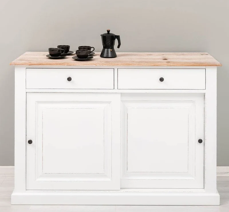 Zweitüriges Sideboard mit Schubladen aus Massivholz - Kommode mit Schiebetüren