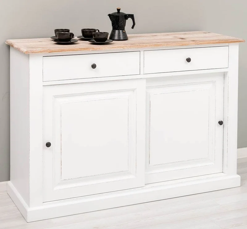 Zweitüriges Sideboard mit Schubladen aus Massivholz - Kommode mit Schiebetüren