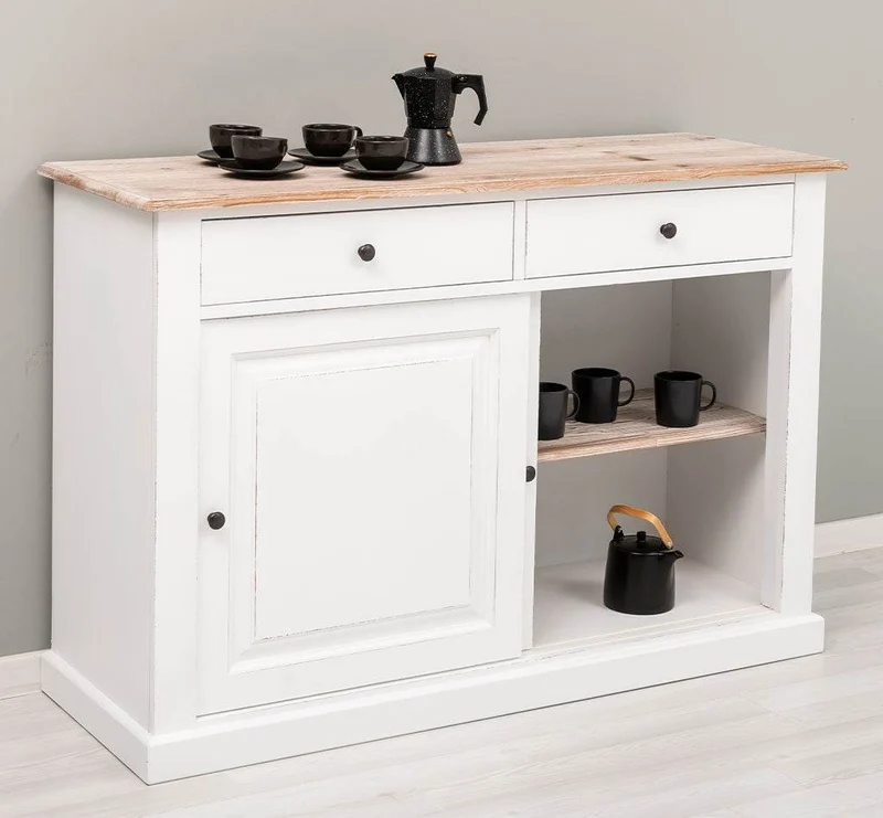 Zweitüriges Sideboard mit Schubladen aus Massivholz - Kommode mit Schiebetüren