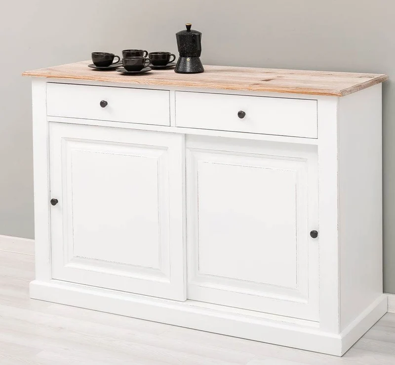Zweitüriges Sideboard mit Schubladen aus Massivholz - Kommode mit Schiebetüren