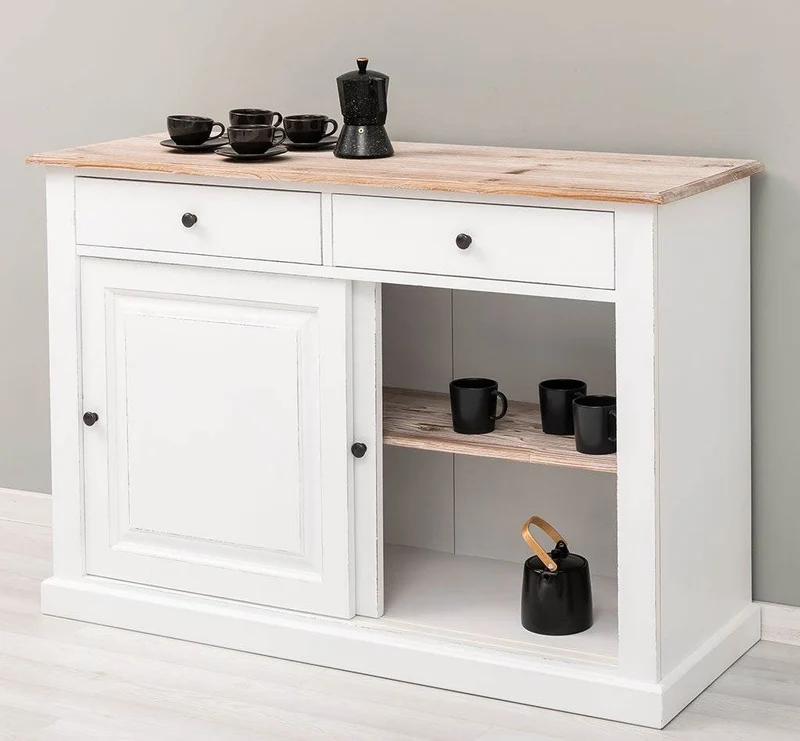 Zweitüriges Sideboard mit Schubladen aus Massivholz - Kommode mit Schiebetüren