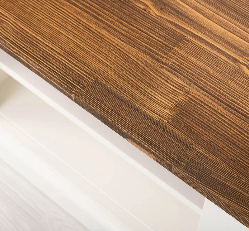 Große Garderobe aus Massivholz mit Kleiderhaken, Spiegel, Hutablage und Bank- Holzkontrast
