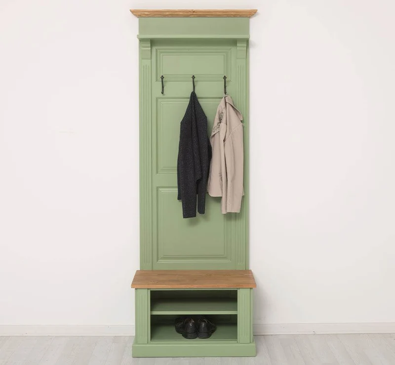 Schmale Garderobe aus Massivholz mit Ablage und 3 Haken