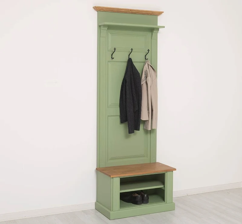 Schmale Garderobe aus Massivholz mit Ablage und 3 Haken
