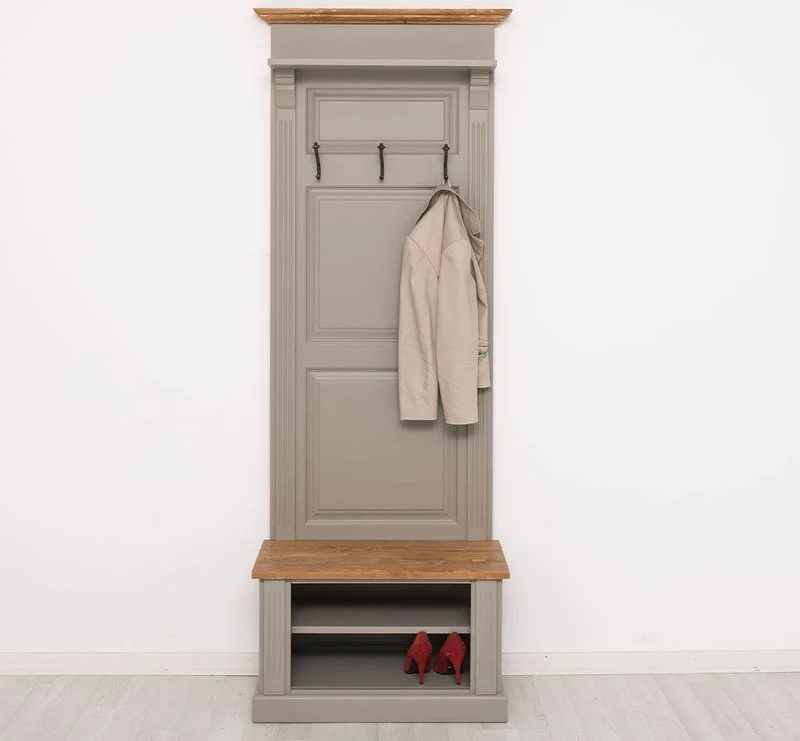 Schmale Garderobe aus Massivholz mit Ablage und 3 Haken
