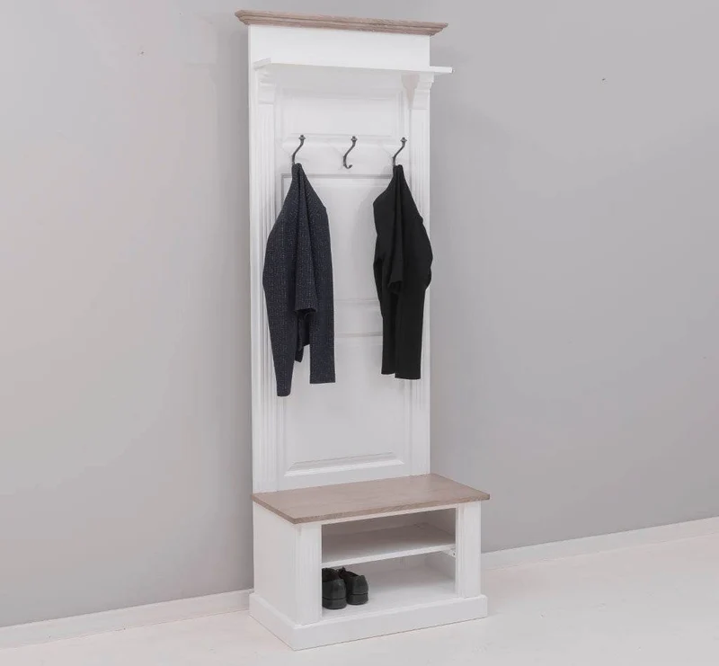 Schmale Garderobe aus Massivholz mit Ablage und 3 Haken