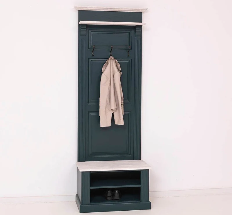 Schmale Garderobe aus Massivholz mit Ablage und 3 Haken