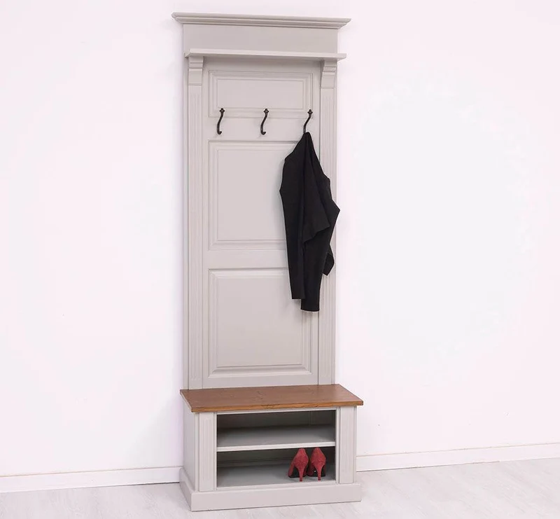 Schmale Garderobe aus Massivholz mit Ablage und 3 Haken