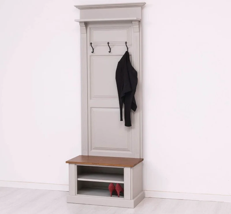 Schmale Garderobe aus Massivholz mit Ablage und 3 Haken
