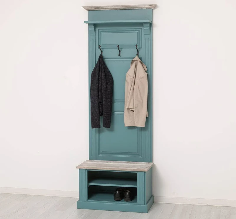 Schmale Garderobe aus Massivholz mit Ablage und 3 Haken
