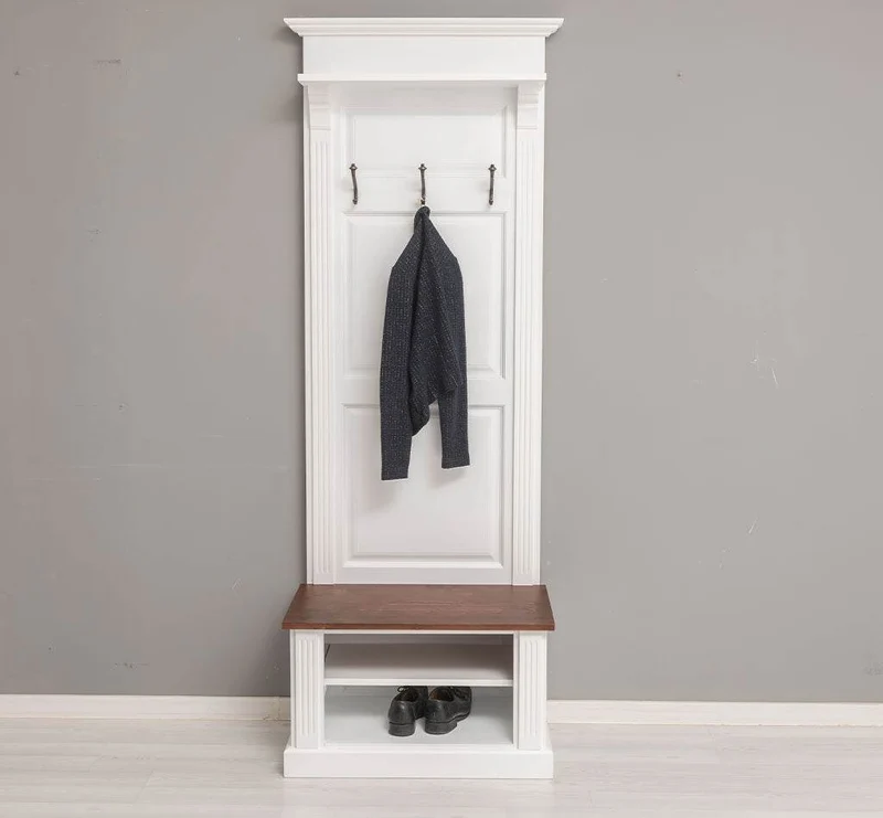Schmale Garderobe aus Massivholz mit Ablage und 3 Haken