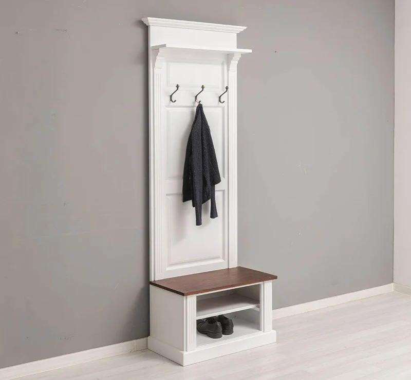 Schmale Garderobe aus Massivholz mit Ablage und 3 Haken