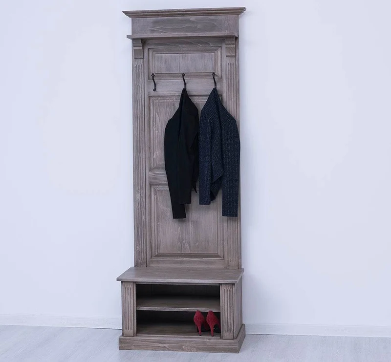 Schmale Garderobe aus Massivholz mit Ablage und 3 Haken