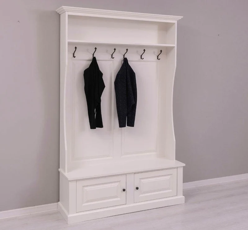 Gerahmte Landhaus Garderobe aus Massivholz mit 6 Haken und Ablagen