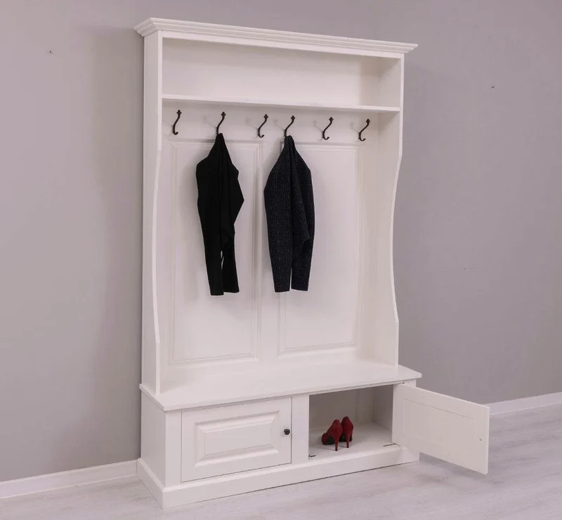 Gerahmte Landhaus Garderobe aus Massivholz mit 6 Haken und Ablagen