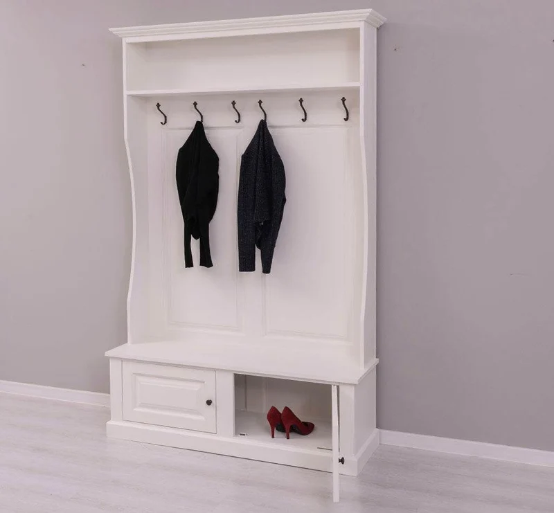Gerahmte Landhaus Garderobe aus Massivholz mit 6 Haken und Ablagen