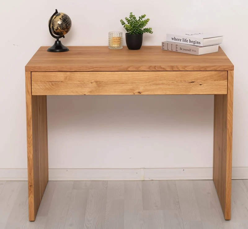 Minimalistischer Schreibtisch aus massiver Eiche | Arbeitsplatz mit großer Schublade