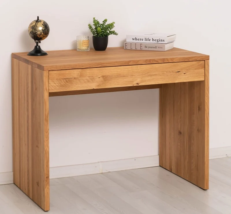 Minimalistischer Schreibtisch aus massiver Eiche | Arbeitsplatz mit großer Schublade