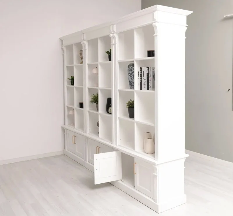 Raumteiler aus Massivholz mit 12 Türen - Bücherregal mit Durchreiche III