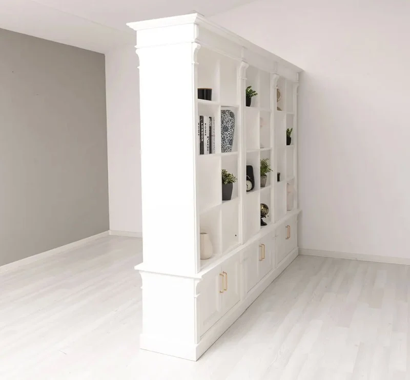 Raumteiler aus Massivholz mit 12 Türen - Bücherregal mit Durchreiche III