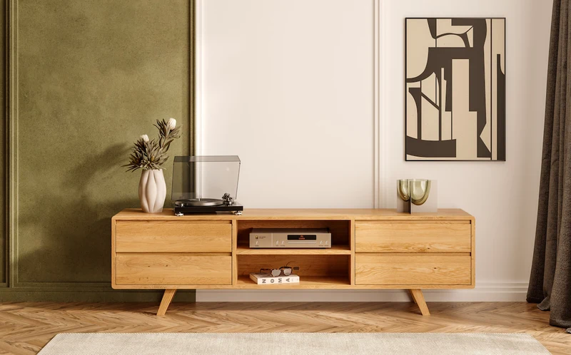 TV-Board aus massiver Eiche in vier Größen | Sideboard Vela mit Schubladen