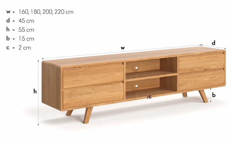 TV-Board aus massiver Eiche in vier Größen | Sideboard Vela mit Schubladen