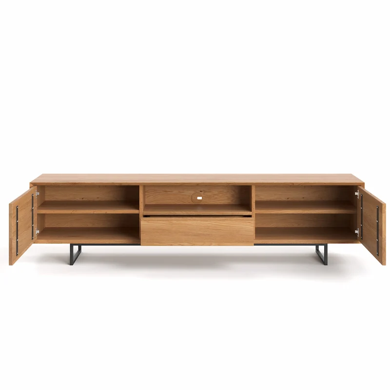 Industrial TV-Board aus massiver Eiche | Zweitüriges Sideboard Ruvo mit Schublade - in verschiedenen Größen