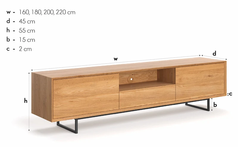 Industrial TV-Board aus massiver Eiche | Zweitüriges Sideboard Ruvo mit Schublade - in verschiedenen Größen