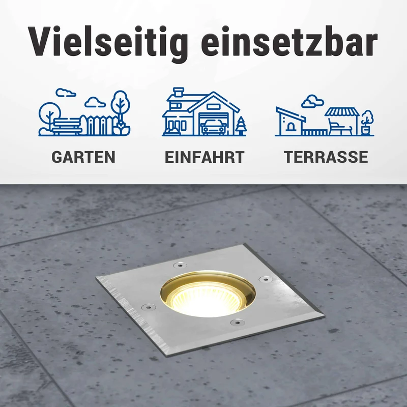 LED Bodeneinbaustrahler IP67 - Edelstahl gebürstet eckig inkl. 3W GU10 230V