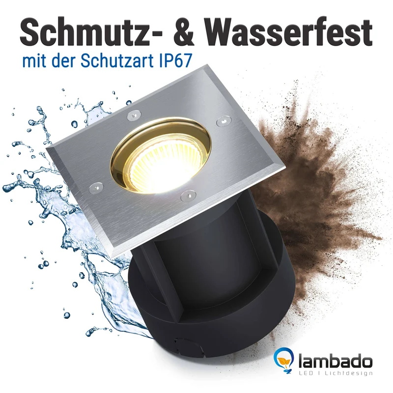 LED Bodeneinbaustrahler IP67 - Edelstahl gebürstet Eckig - 5W GU10 230V