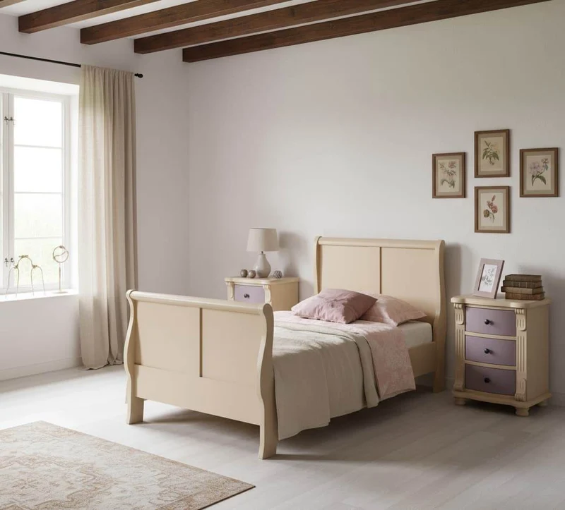Schlafzimmer-Set aus Massivholz | Kinderzimmer mit Bett und zwei Nachttischen