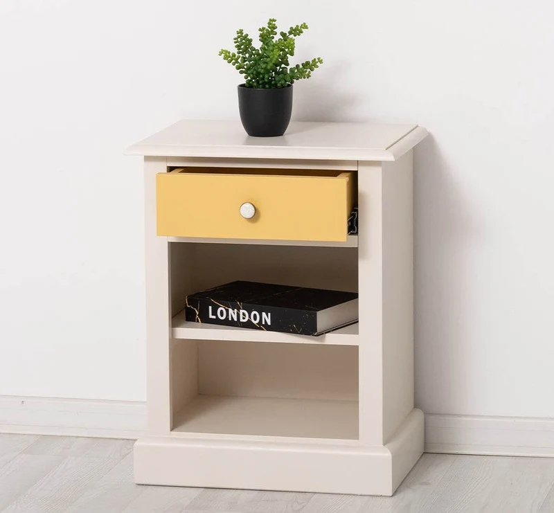 Nachttisch mit Schublade | Bestelltisch aus Massivholz mit Akzent