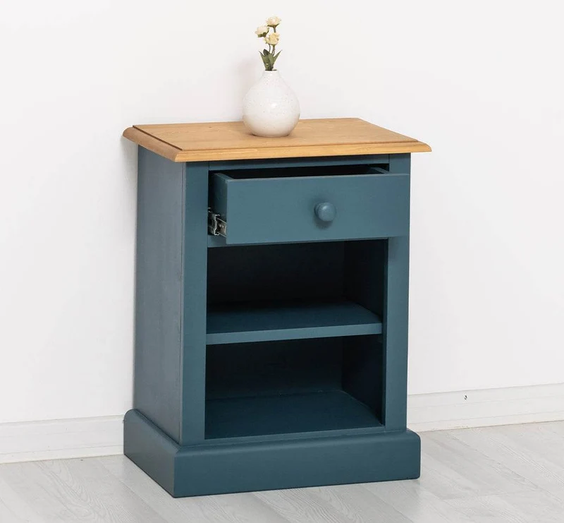 Nachttisch mit Schublade | Bestelltisch aus Massivholz mit Akzent