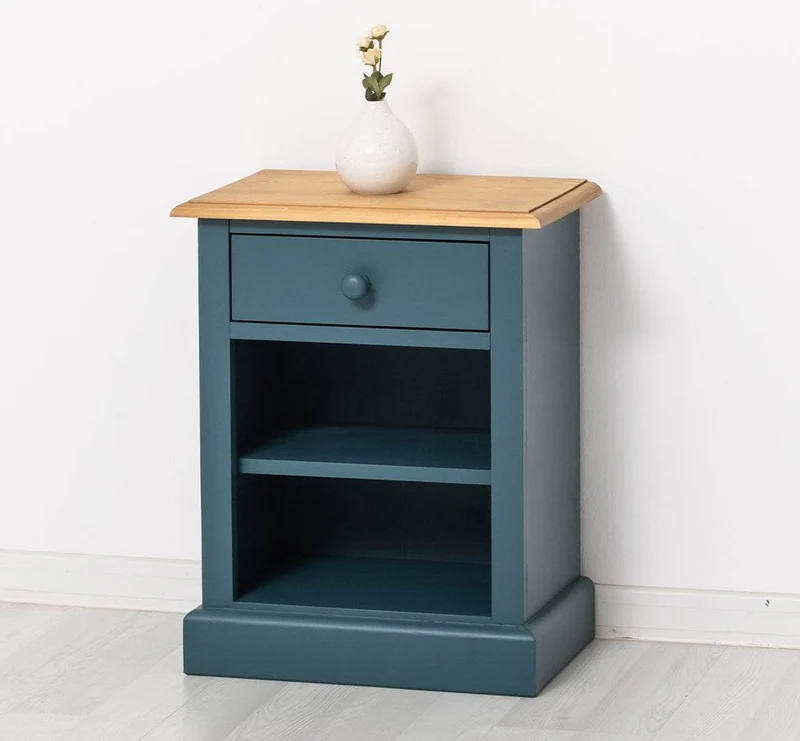Nachttisch mit Schublade | Bestelltisch aus Massivholz mit Akzent