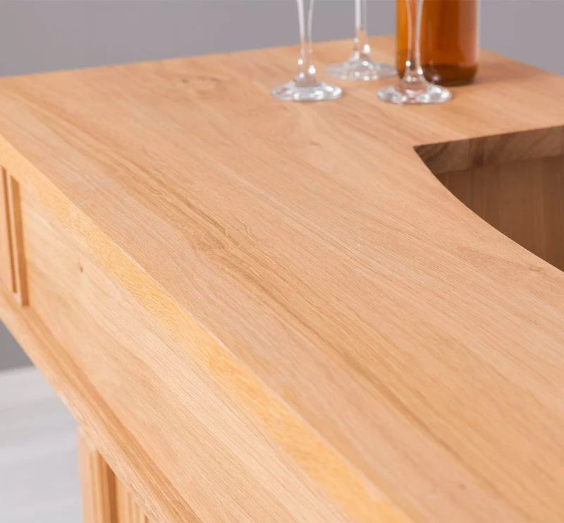 Bar-Set aus massiver Eiche | Empfangstheke aus Massivholz mit zwei Hockern