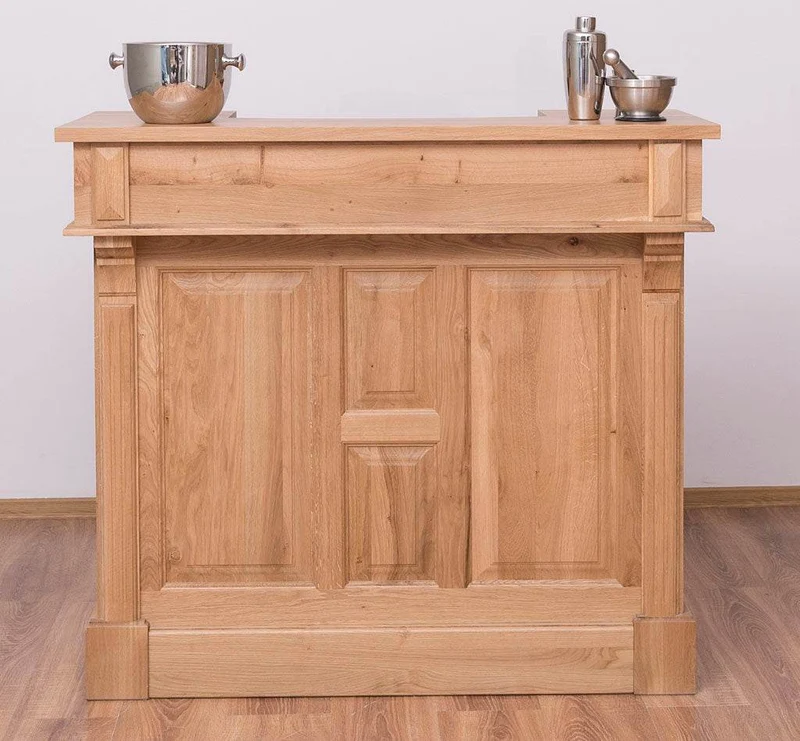 Bar-Set aus massiver Eiche | Empfangstheke aus Massivholz mit zwei Hockern