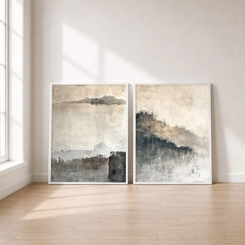 Abstrakte Landschaft Poster Set – Grau & Braun (2er)