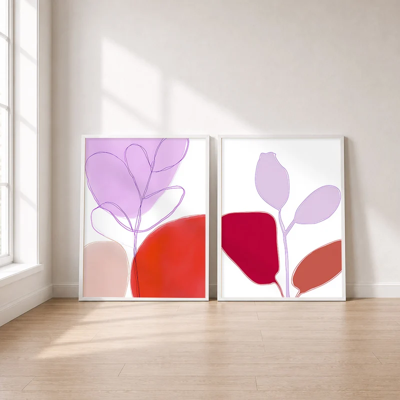 Abstrakt Lila-Rot Poster Set (2er)