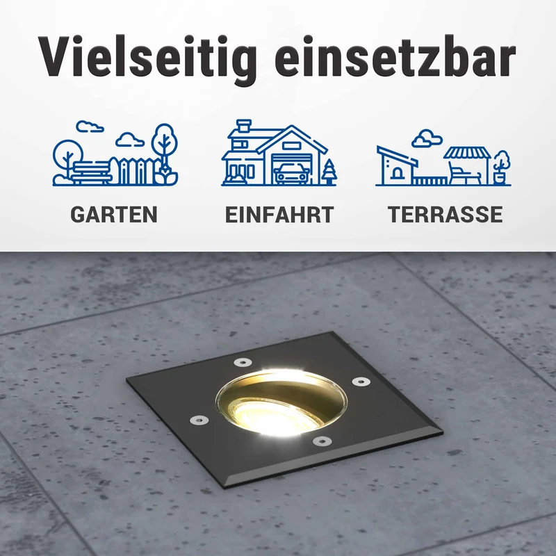 LED Bodenstrahler schwenkbar IP67 schwarz eckig mit RGB+CCT Farbwechsel 5W GU10