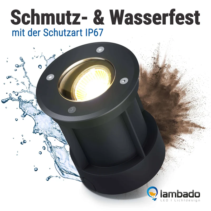 LED Bodenstrahler schwenkbar IP67 rund schwarz inkl. 3W GU10 230V