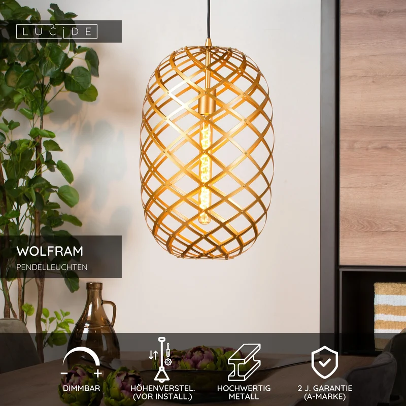 Pendelleuchte Wolfram oval höhenverstellbar mit elliptischen Metallringen Ø 32cm
